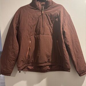 Avalanche Brown XL Women's 1/4 Zip Puffer Sweatshirt Coat with Zipper Pockets